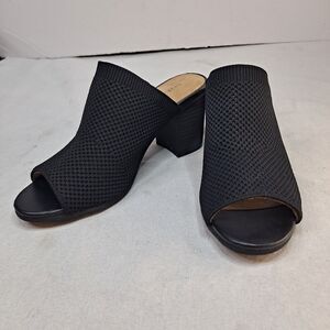 Solanz Marissa Mesh Sandals Women's 7M Black Block Heeled Mules